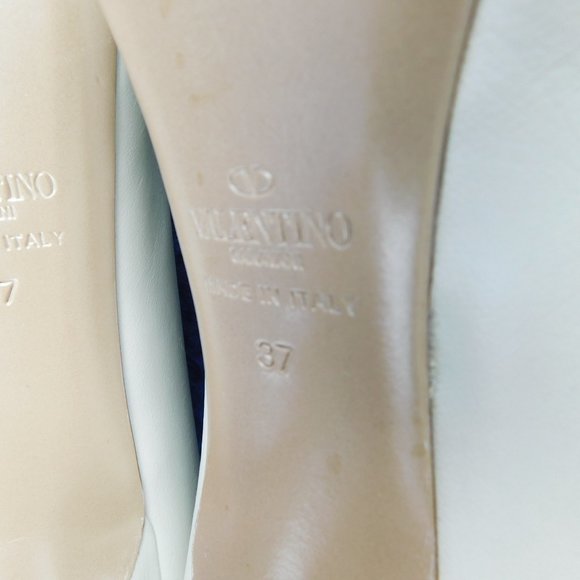 VALENTINO Rockstud Ivory Leather & Mesh Peep Toe Plat from Heel Pumps 37 - Picture 8 of 10